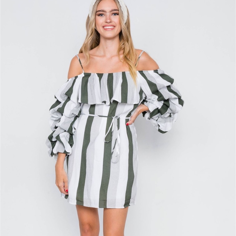 Puff-sleeve Stripe Cami Boho Dress